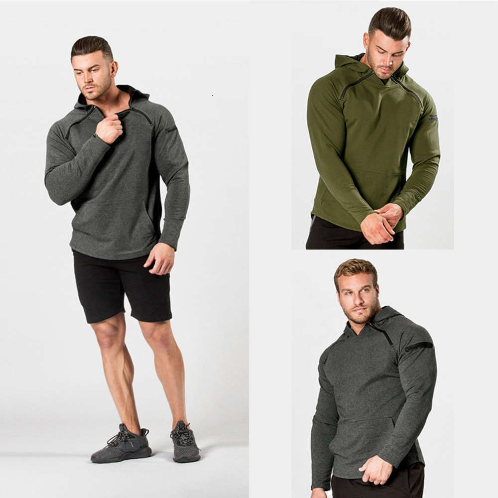 

Autumn and winter 2021 new men's sports fitness solid color Hooded Sweater, Black