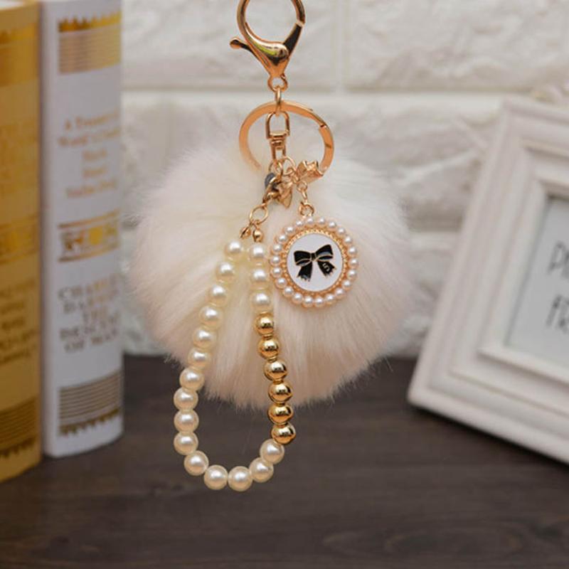 

Keychains 2021 Pearl-created Decoration Imitation Fur Ball Novelty Trinket Keyring Holder For Women Bag&car