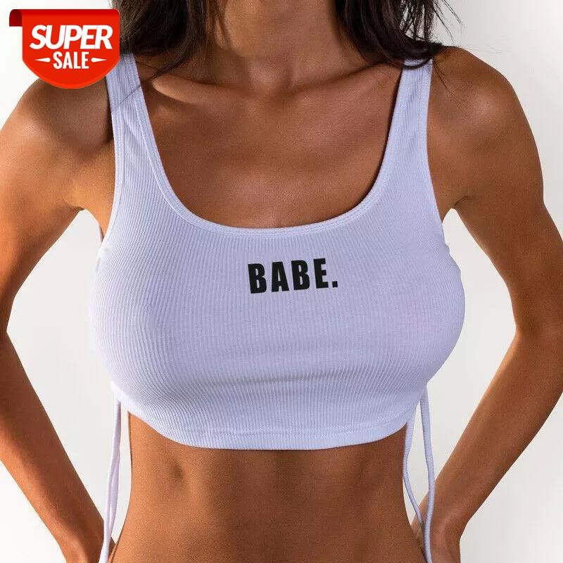 

Summer Women Casual Letters Print Side Adjusted Tank Top Basic Vest Deep O Neck Sleeveless Crop Tops T Shirt #Ak0q, White