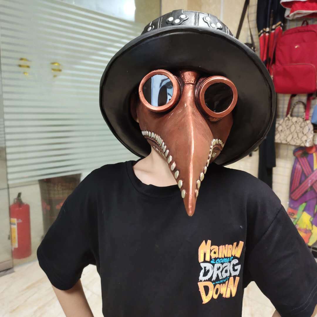 

Plague doctor Mask Halloween Steampunk hat crow beak head cover, Blue;gray