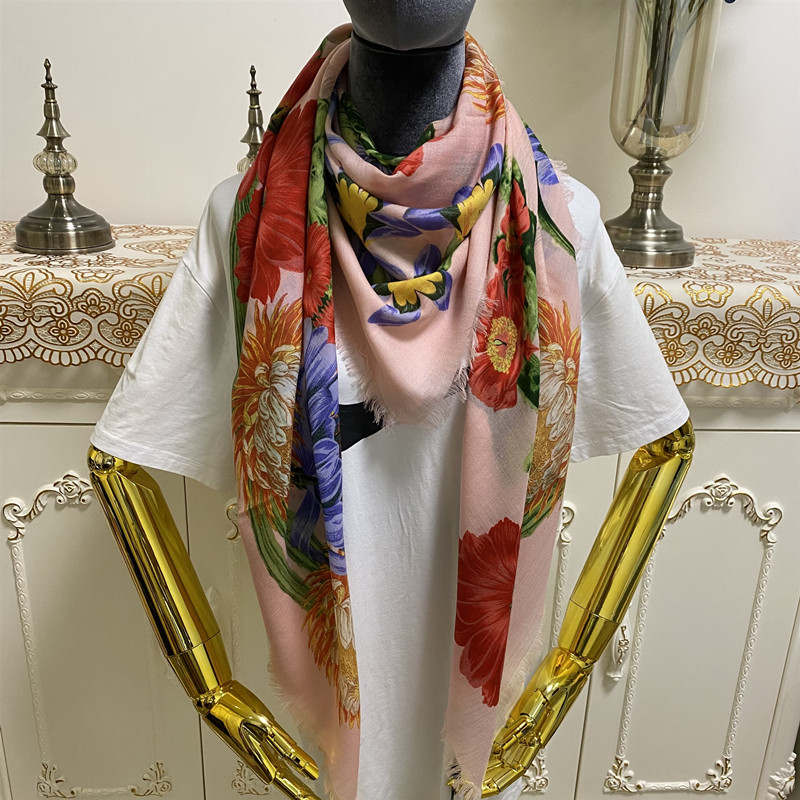 

New style good quality 100% cashmere material thin and soft print flowers pattern square scarves for women size 130cm -130cm, Blue;gray