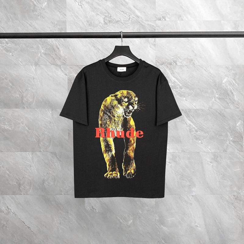 

Rhude Vintage T-shirts Tiger Print Tee Mens Washed T Shirt Wholesale Personalized T-shirt Plus Size Man Woman Streetwear Short Sleeves Cotton Hommie High Quality, Black