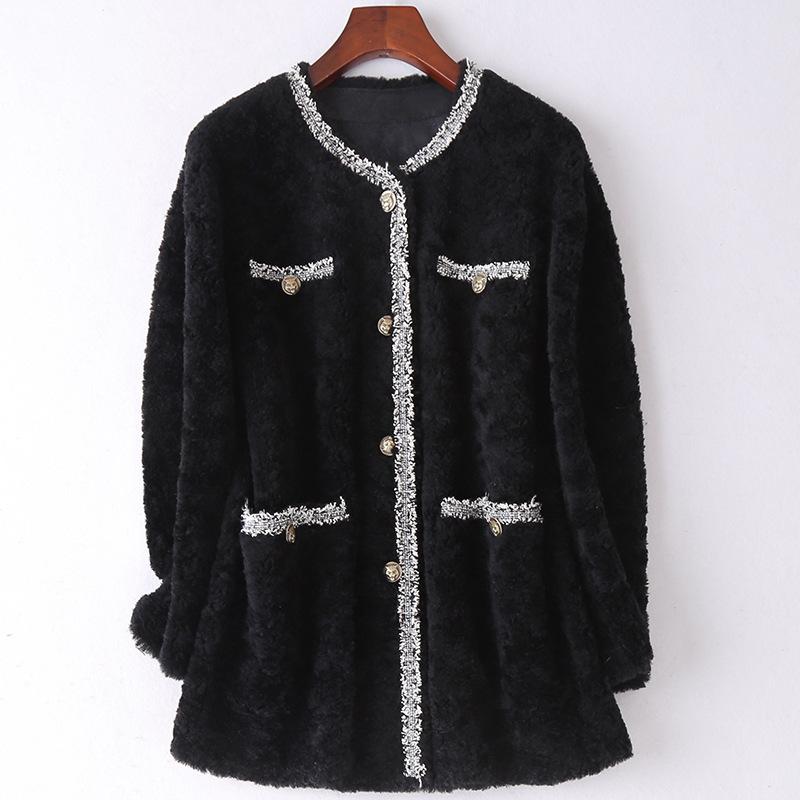 

Women's Fur & Faux Autumn Warm Loose Beige High Quality Coat Alpaca Grass Composite One-piece Black Blue With Pockets