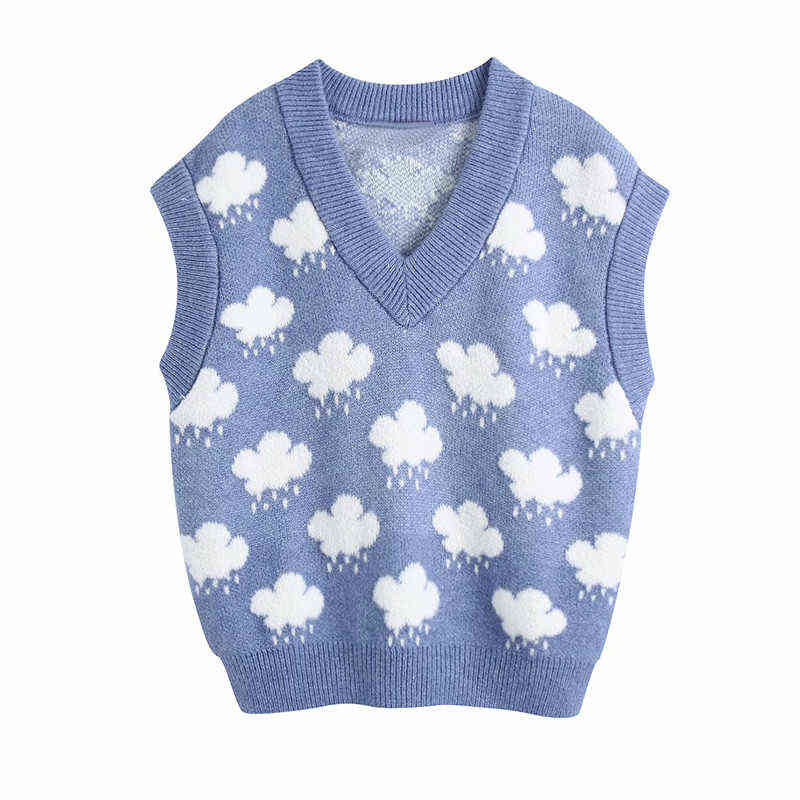 

Evfer Women Fashion Za Knitted Cloud Sprint Blue Pullover Vest Female Casual V-Neck Sleeveless Elastic Sweaters Girls Jumpers Y1110, Green