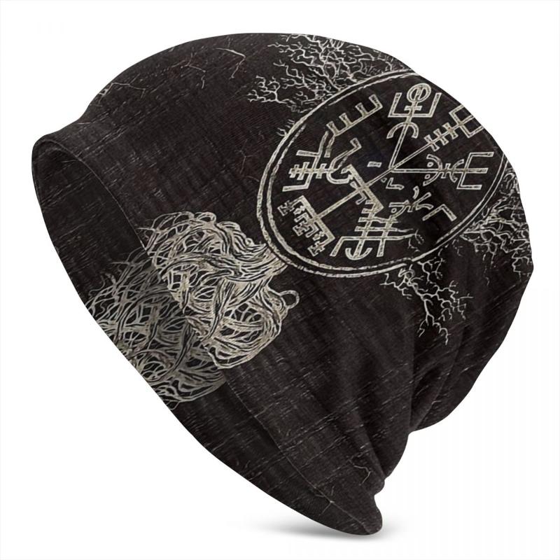 

Berets Vegvisir And Tree Of -Yggdrasil Men Women's Beanie Hats Vikings Knit Hat Earmuff Bonnet Skullies Beanies, Black