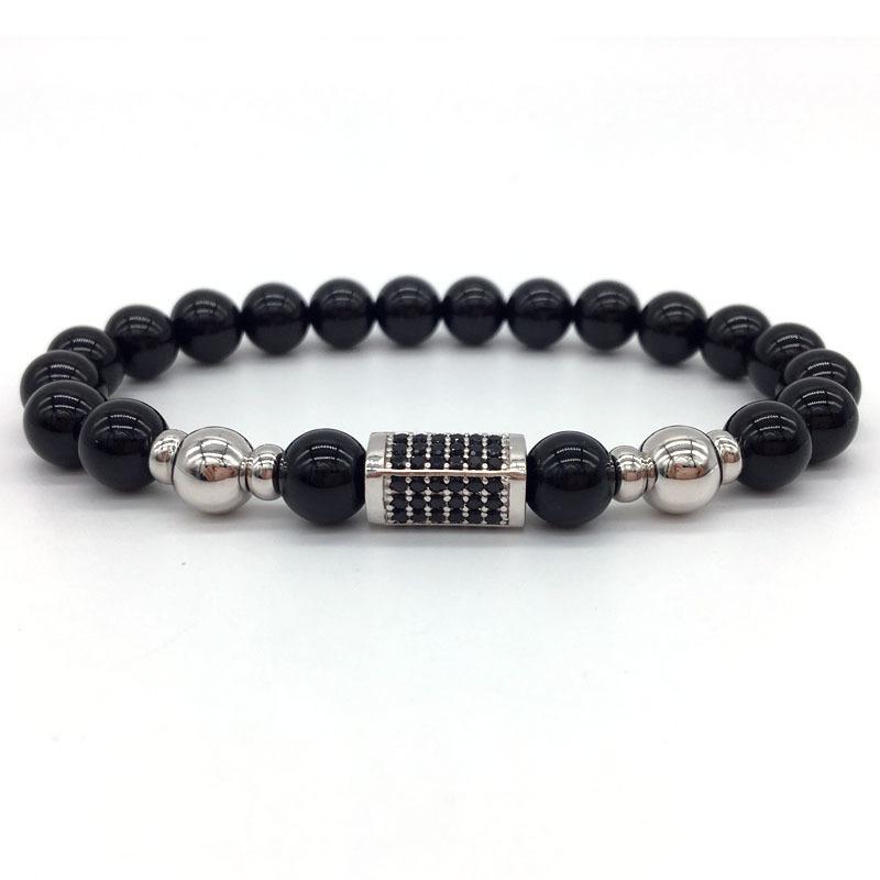 

Beaded, Strands 2021 Vintage Rectangle Men Bracelet Pave CZ Handmade 8mm Natural Stone Bead Strand For Jewelry Gift