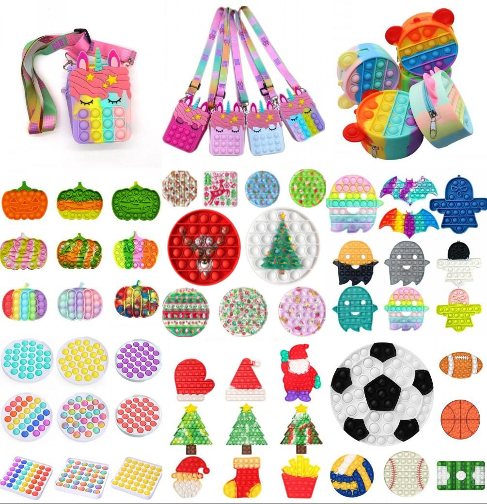 

Christmas Halloween Push Fidget Toy Sensory Push Bubble Fidget Sensory Autism Special Needs Anxiety Stress Reliever for Office Fluorescen Coin Purse Stock