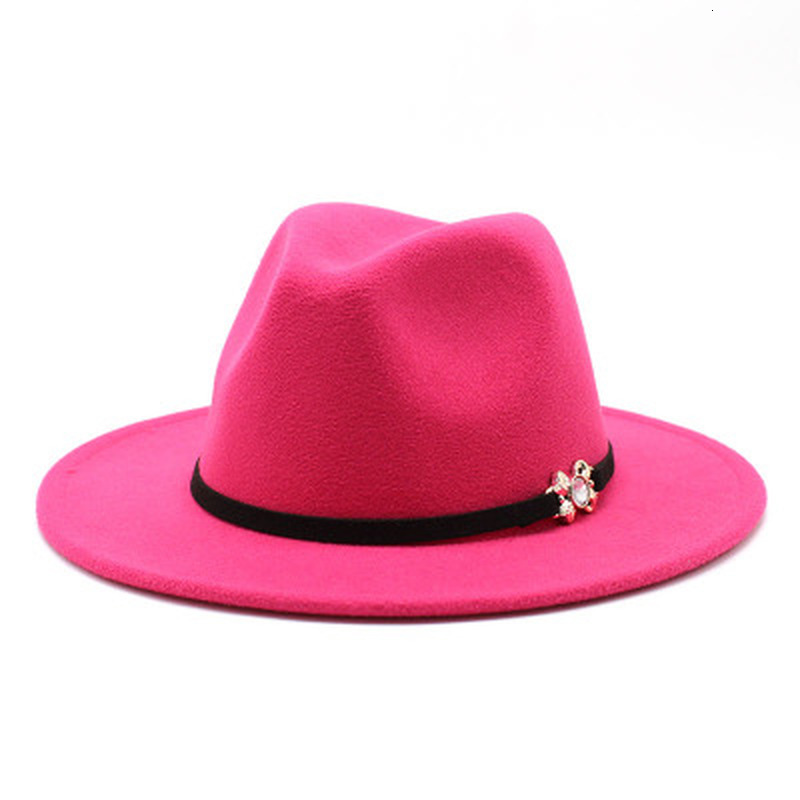 

2021 New Fedora Solid Color Big Brim Classic Simple Hats with Band Belt Vintage Formal Wedding Men Women Hat Winter Autumn 915q, Rose red