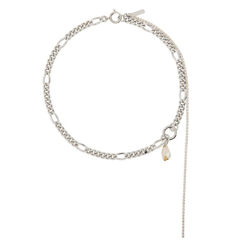 

Pendant Necklaces Silver Color Metal Wind Thick Chain Crystal Tassel Long Necklace Women's Sweater