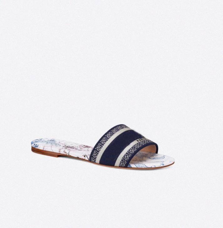 

2022 Summer Luxurious Brands Dway Sandals Slide D-Stripes Slipper Flats Embroidered Flip Flops Black White Brown Lady Beach Sandalias Mules eu35-42 p2M4# diors