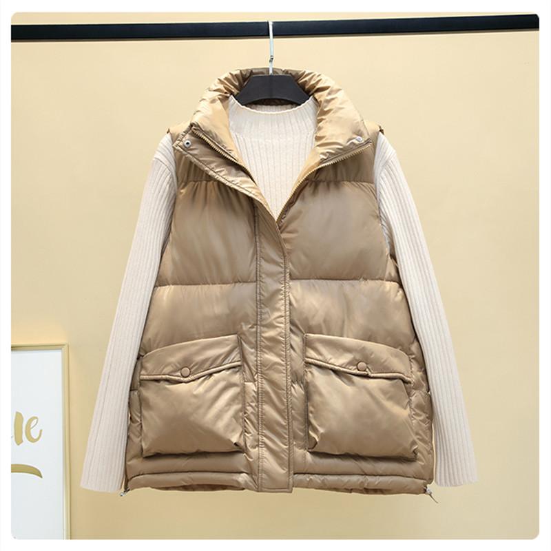 

Women's Vests 2021 Down Cotton Body Warm Vest Coat Winter Ladies Casual Waistcoat Female Sleeveless Long Jacket Slim, Black;white