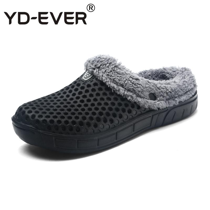 

Slippers YD-EVER Winter Couples Lovers Shoes Warm Fur Outdoor Hole Garden, Black