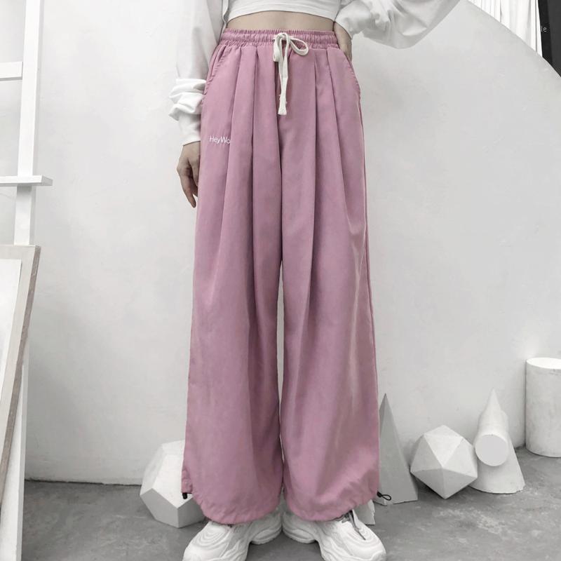 

Women's Pants & Capris Ins Hipster Casual Style Loose Wide Leg Pink Spring High Waist Clothing Fashion Brand Ulzzang Female, Black;white
