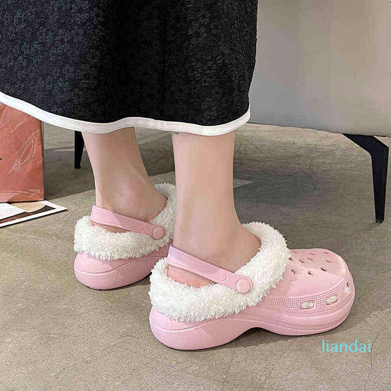 

Winter Women Slippers 5cm Platform Clogs Warm Furry Slippers Female Fur Indoor Home Cotton Shoes Fluff Slides Plush Slippers 40 Y1206, Black
