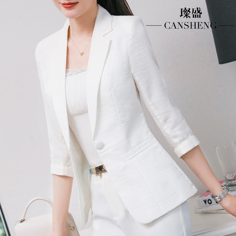 

Autumn Mode Ladies Cardigan Summer Thin Suit Single Buckle Jacket Small Blazer Seven Bedroom Women' Sleeve B4iv