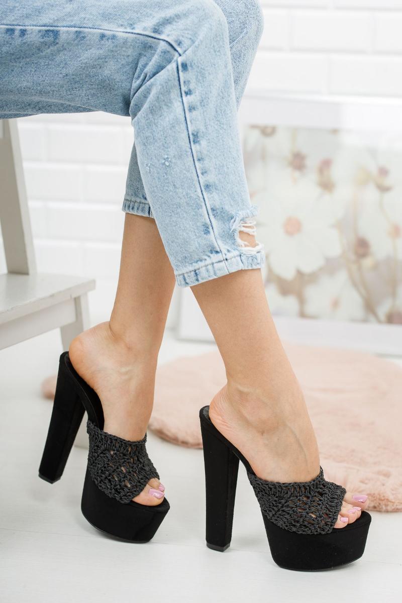 

Slippers Jasen Black Süet Fishnet Women 'S High-Heeled Season Modern Design High Platform Heel Sexy Women's Fashion Shoes