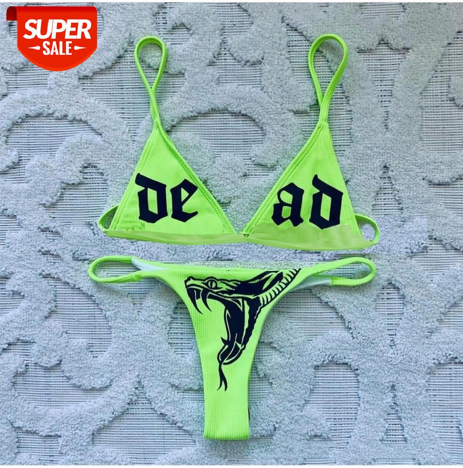 

Women Sexy Pattern Print Bikini Sleeveless Sling Bras Briefs Swimsuit Two-pieces Set Triangle Bikini Sets Brazilian micro bikini #zu9A, White;black