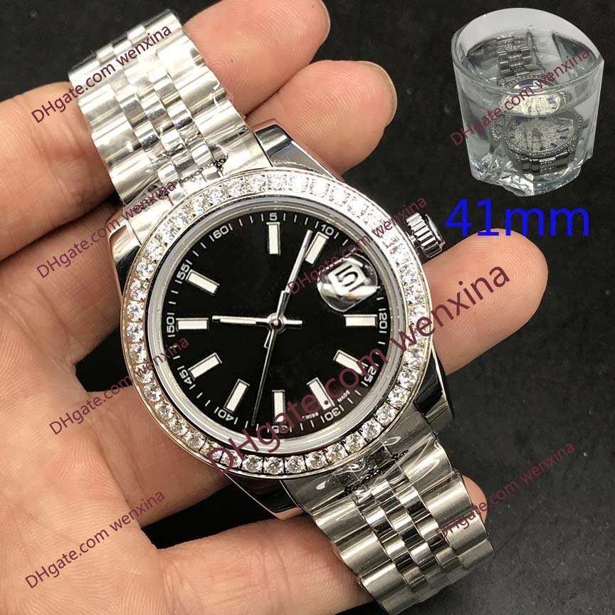 

10 High Quality Deluxe 41mm Mens Watches Diamond Watch Black face white strip montre de luxe 2813 automatic Steel Waterproof Wristwatches, 28
