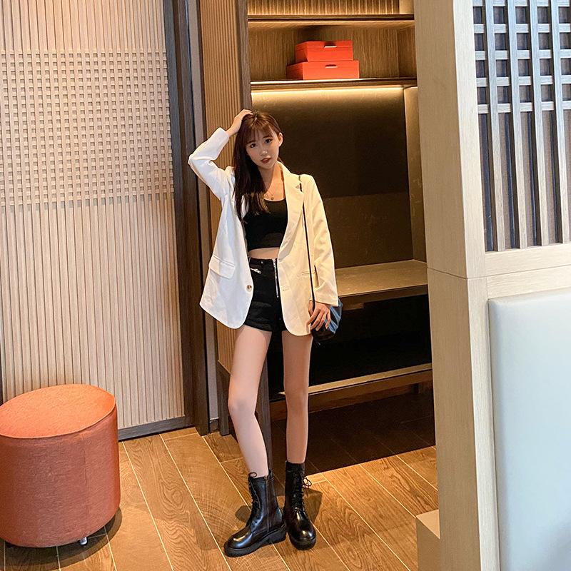 

breathable short boots women's autumn 2021 new versatile British style boots thin thick soled 41-43 large motorcycle, Black single lining