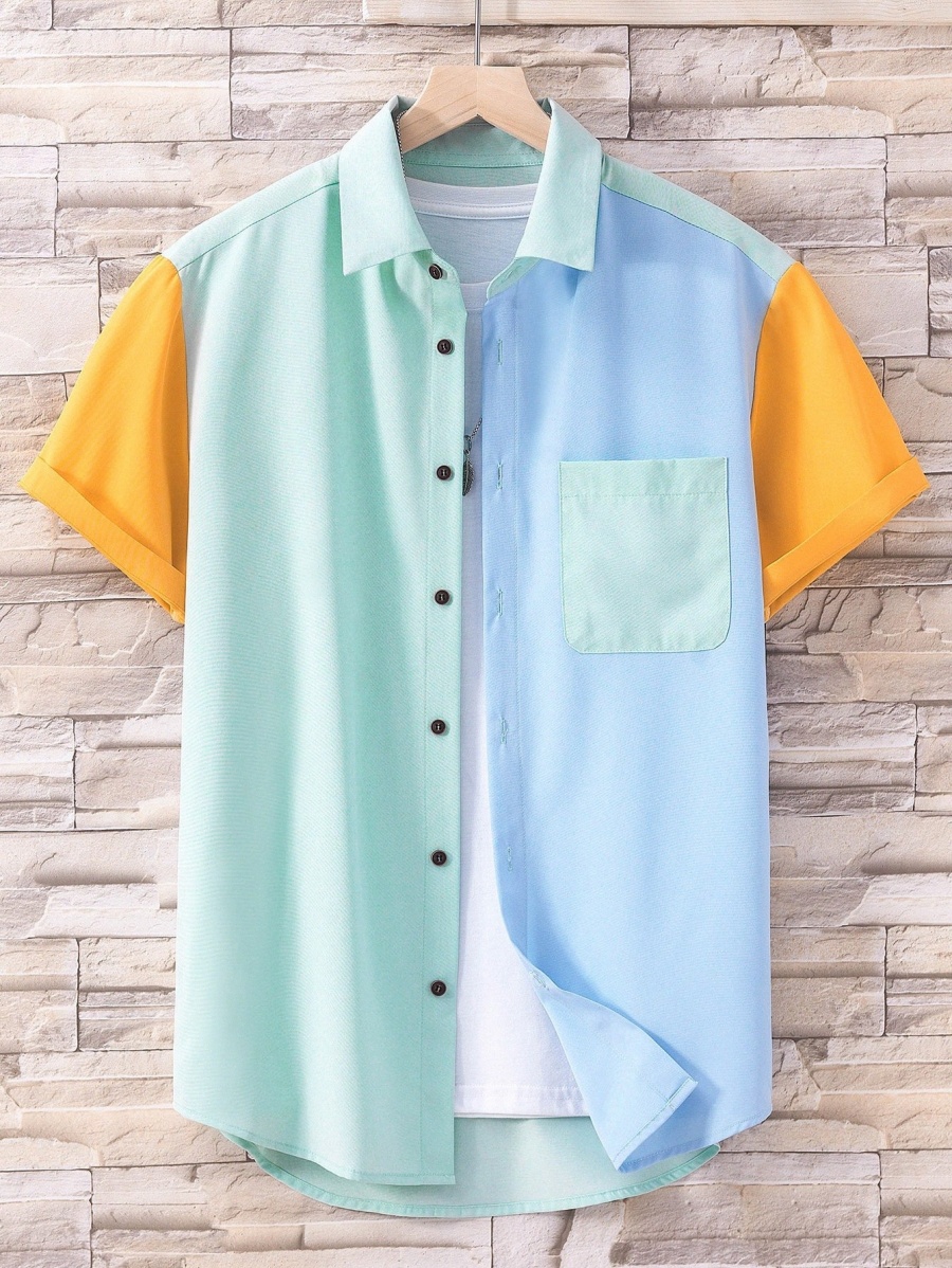 

Men Random Color Block Patched Pocket Shirt Without Tee 43ku#, Multicolor