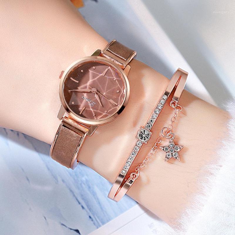 

Wristwatches Fashion Luxury Women's Bracelet Watch Set Elegant Diamond Montre Femme