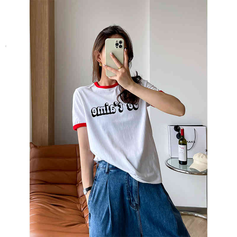

Women' T-Shirt fashion spring CE French I love you letter print jet cotton versatile short sleeve T-shirt women Y38E, Yellow