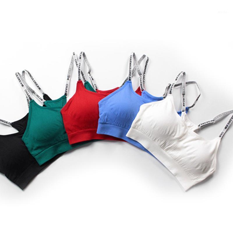 

Letter Shoulder Strap Yoga Fitness Sports Bra Quick-Drying Running Shockproof Comfortable Beauty Back Exercise Underwear Women Outfit, White