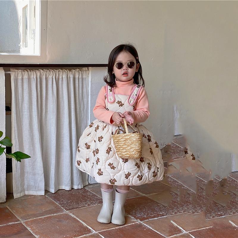 

Girl's Dresses Korean Style Winter Baby Girls Printed Cotton Padded Thicken Warm Ball Gown Kids Princess Suspenders Dress, Red;yellow