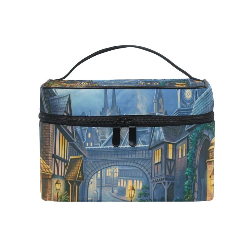 

FengJu Cosmetic Bag Portable Travel Organizer Hanging Toiletry Case Storage Tote for Girls Woman Victorian London Building, As pic