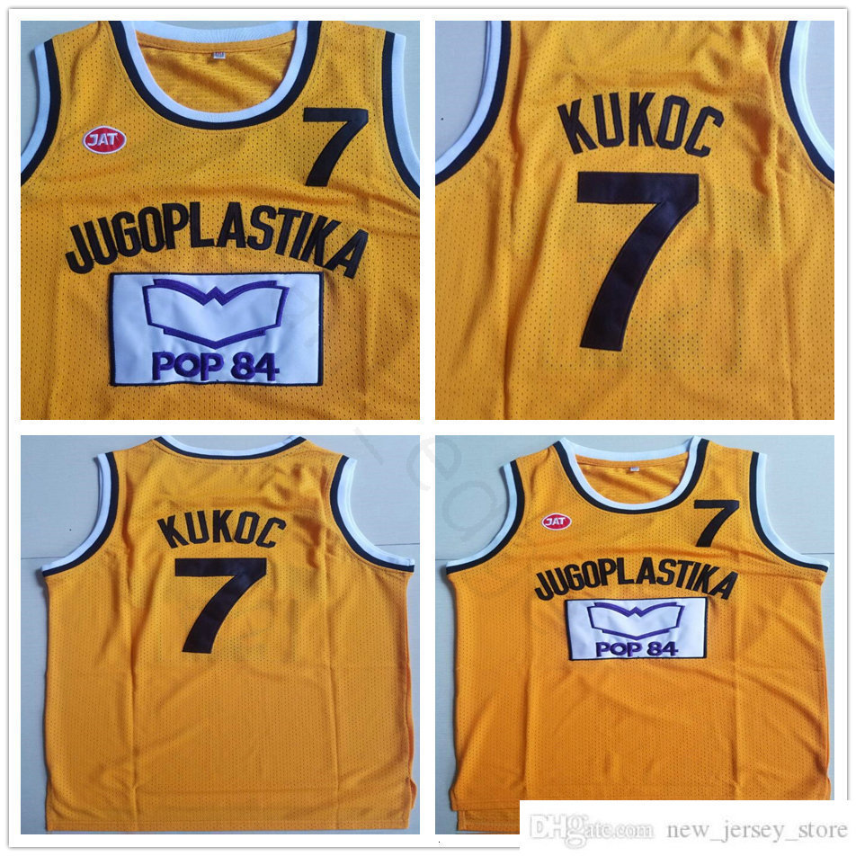 

NCAA College Jugoplastika Yugoslavia European #7 Toni Kukoc Jersey Yellow Mens Stitched Toni Kukoc Basketball Jerseys Shirts S