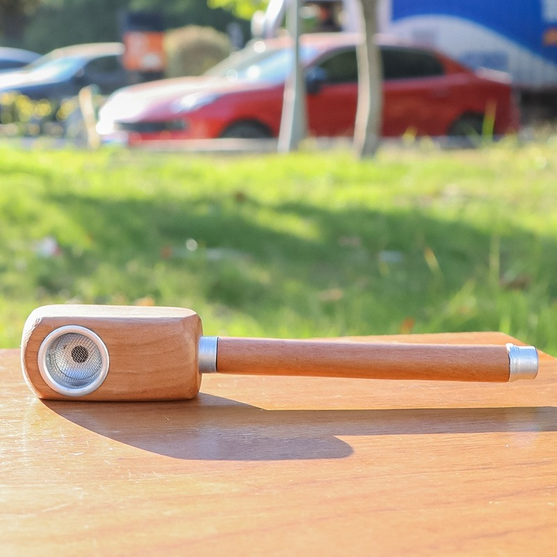 

4.65 inches wood pipe with metal bowl Straight rod removable wood pipe Portable wooden pipe for bongs