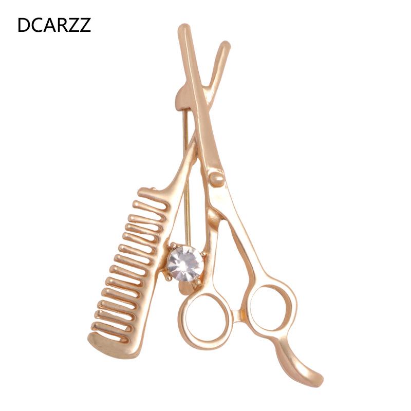 

Pins, Brooches DCARZZ Alloy Scissors Comb Brooch Pin Cute Gold Crystal Pins Lapel Hair Stylist Trendy Jewelry Badge For Accessories Women Gi