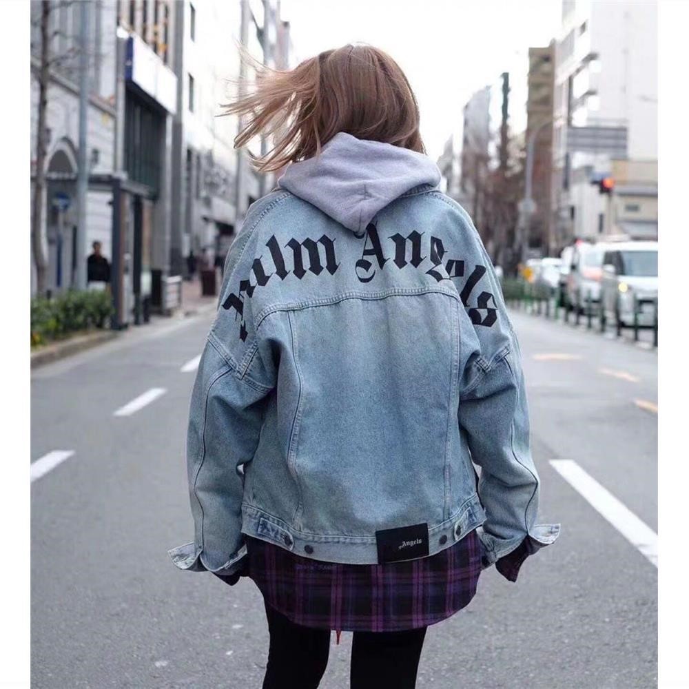 

High quality pal ms ang/e- ls used washed denim jacket Long Sleeve Jacket men's and women's fog high street, Black;brown