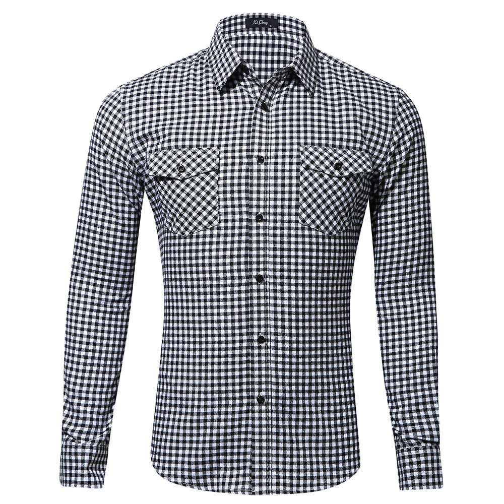

2021 Autumn Men Vintage Flannel Black Small Plaid Mens Lapel Long Sleeve Casual Man Shirts Oversized Mannen Shirt Koszula Ujx6, Gd022-4