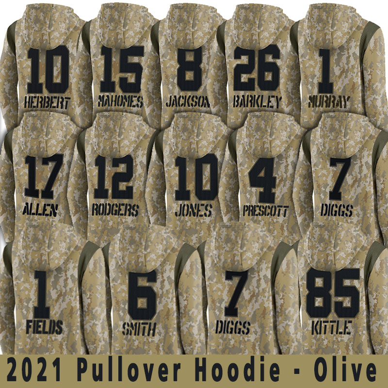 

2021 Salute To Service Pullover Hoodie - Olive 10 Mac Jones 52 Khalil Mack 6 Baker Mayfield Aaron Rodgers Josh Jacobs Dak Prescott 1 Kyler Murray Justin Herbert Jerseys, Youth
