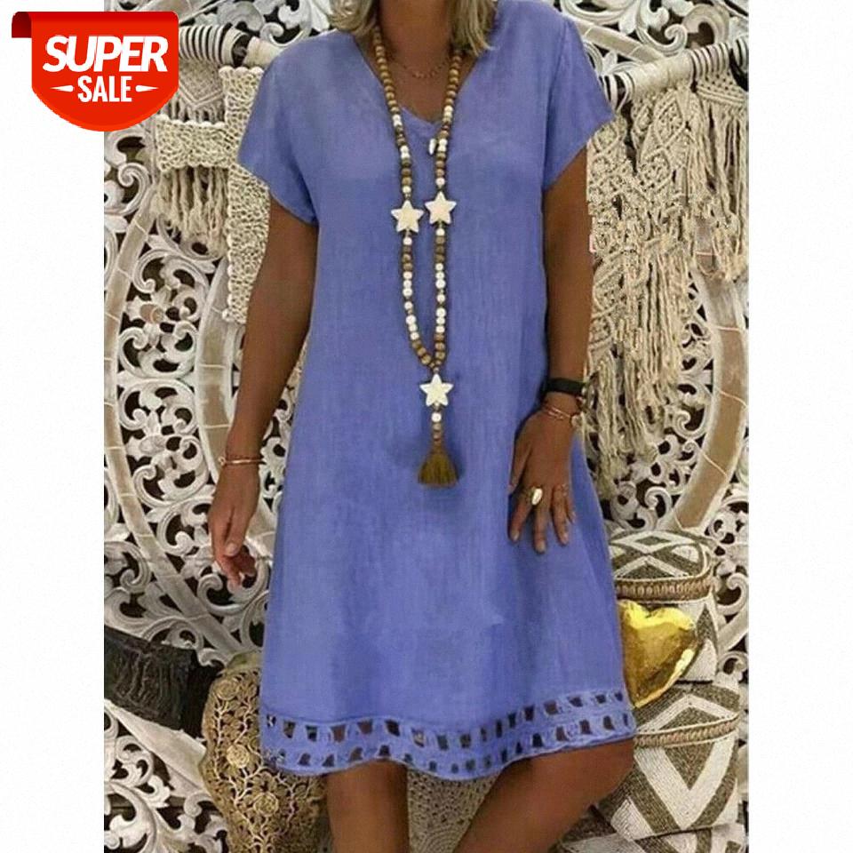 

2019 New Women Summer Boho Short Sleeve Dress Ladies Casual Solid V Neck Summer Beach Loose Tops Dresses Beach Sundress #mg5q, Black;gray
