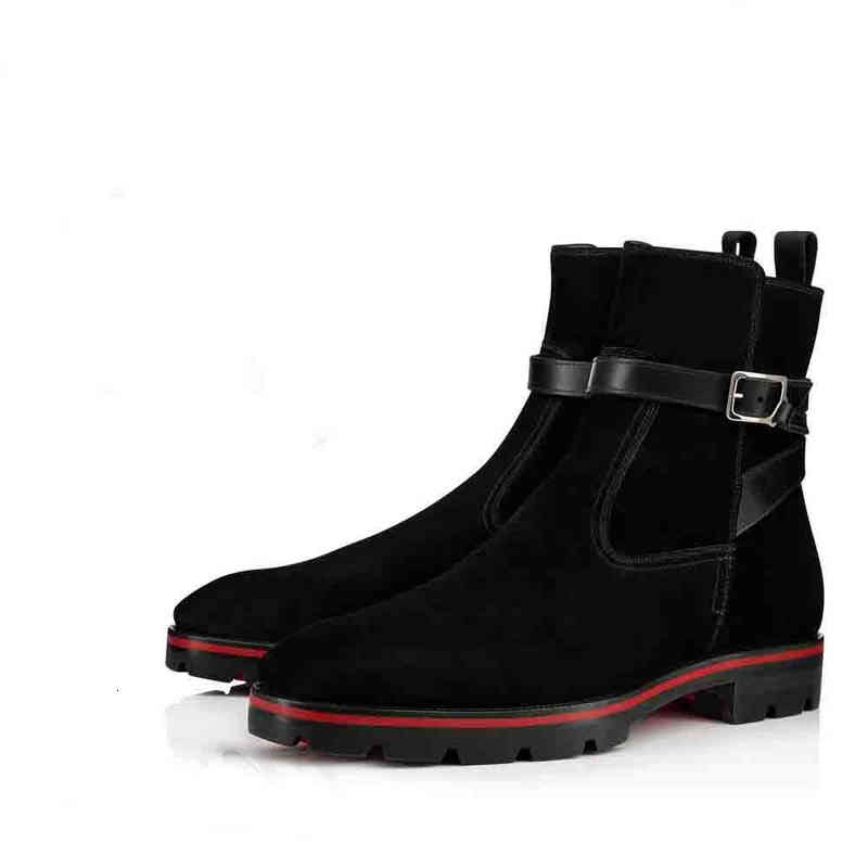 Luxurious Designer Red Bottom Boot For Men Shoes Ankle Boots Kicko Style Black Suede Calfskin Elegant Men's Low Heels Booty Sole