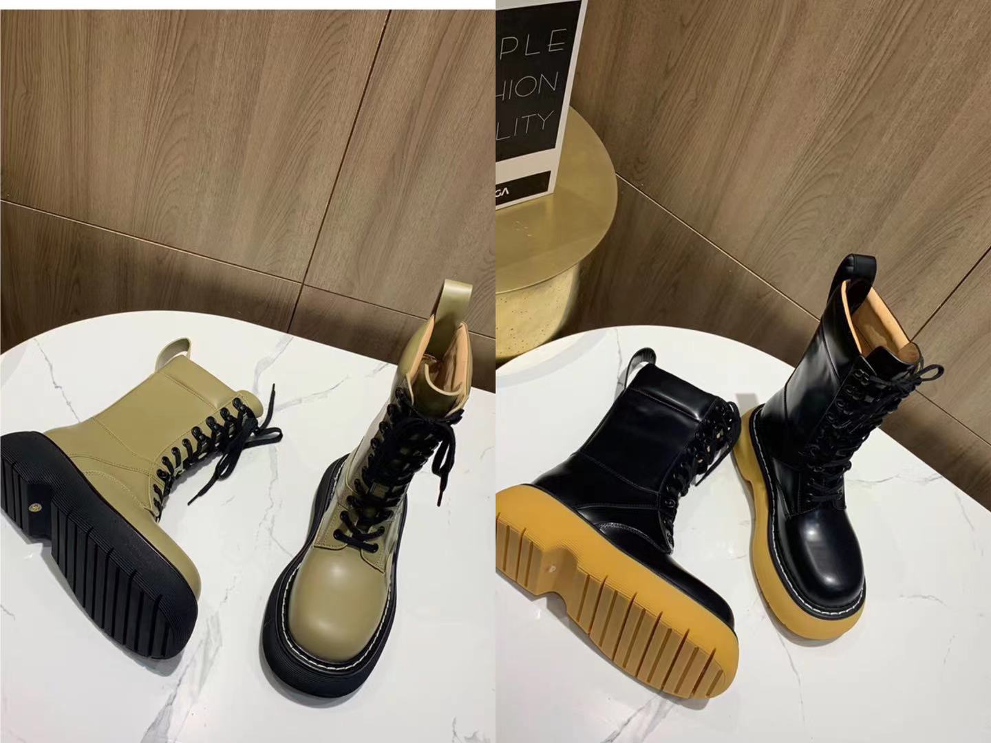 

2021 women and men PUDDLE Martin boots Bottega BOUNCE wool Storm Leather Real leather shoes outdoor martin chaussures designer Platform, Brown