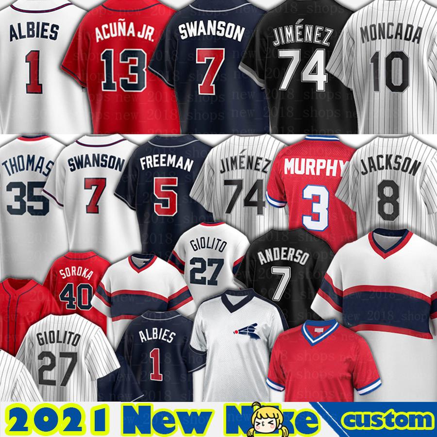 

Chicago 74 Eloy Jimenez Jersey Atlanta Freddie Freeman Ronald Acuna Jr. Bo Jackson Baseball Yoan Moncada Luis Robert Jose Abreu Swanson, Blue;black
