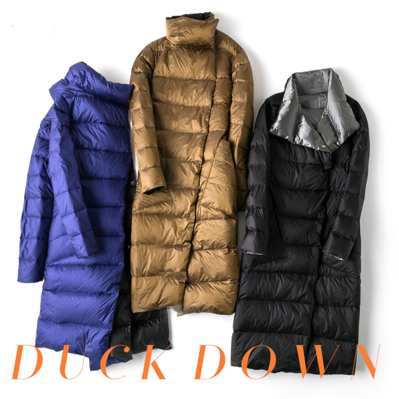 

2021 New Ultra Light White Duck Jacket Women Winter Double Sided Slim Down Coat Single Breasted Warm Parkas Snow Outwear 1wqc, Black
