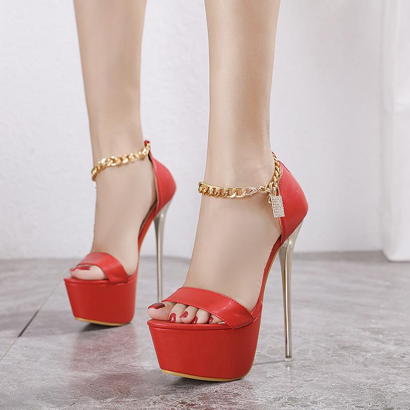 

2021 New Ultra High Heel Naked Sandal Water Platform Thick Slip Heel Pendant Stars Same Sexy Women's Shoes