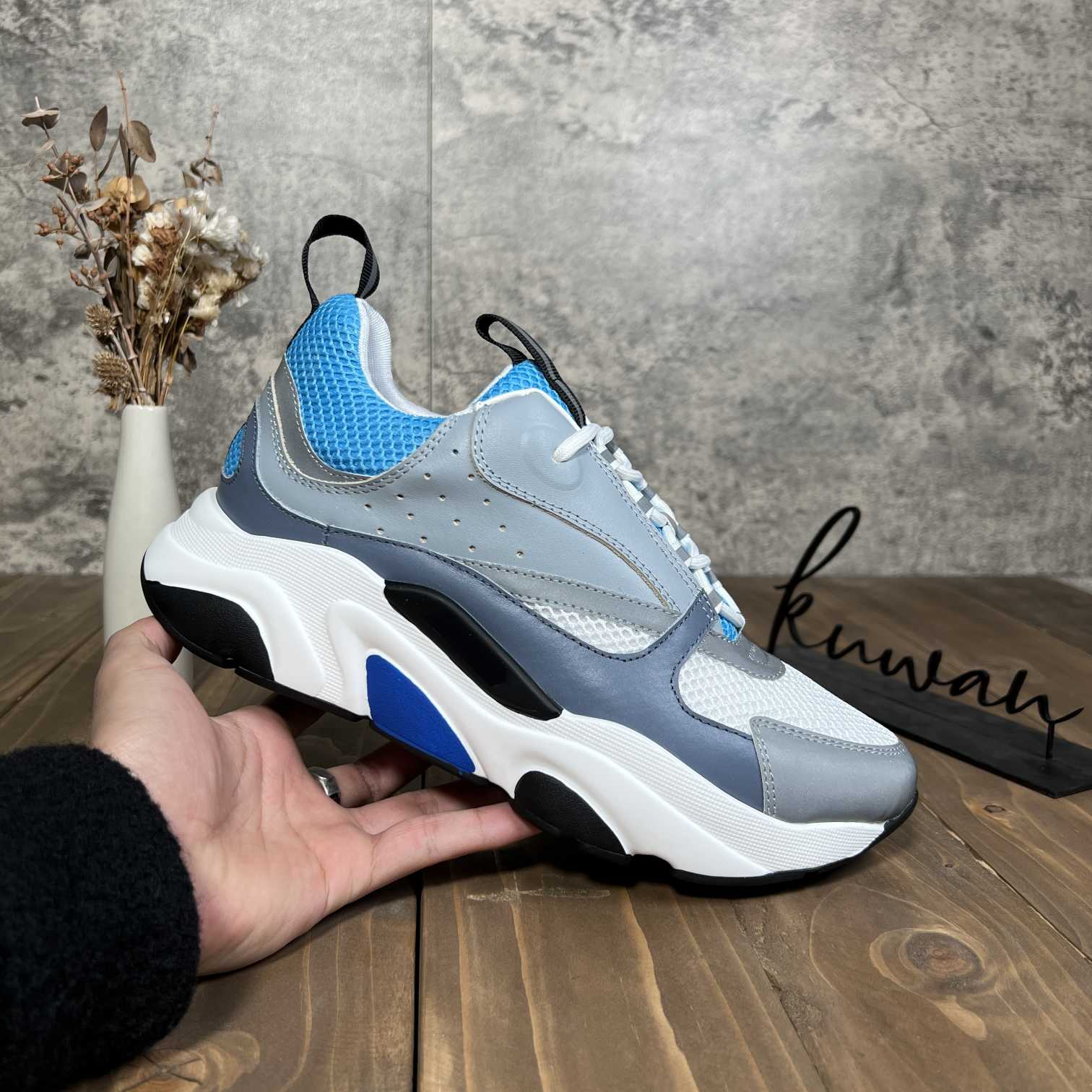 

designer B22 shoes White Leather Calfskin Sneakers Top Technical Knit Women Platform Sneakers Blue Grey designers shoe with box size 35-46