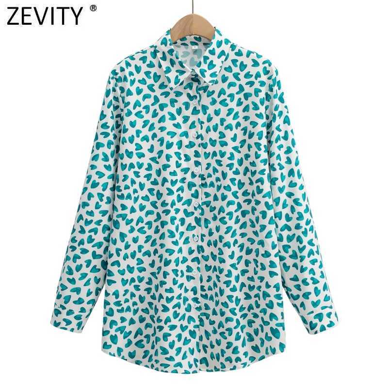 

Zevity Women Elegant Hearts Print Business Shirts Office Ladies Long Sleeve Breasted Blouse Chic Female Blusas Tops LS9171 210603, As pic ls9171ff