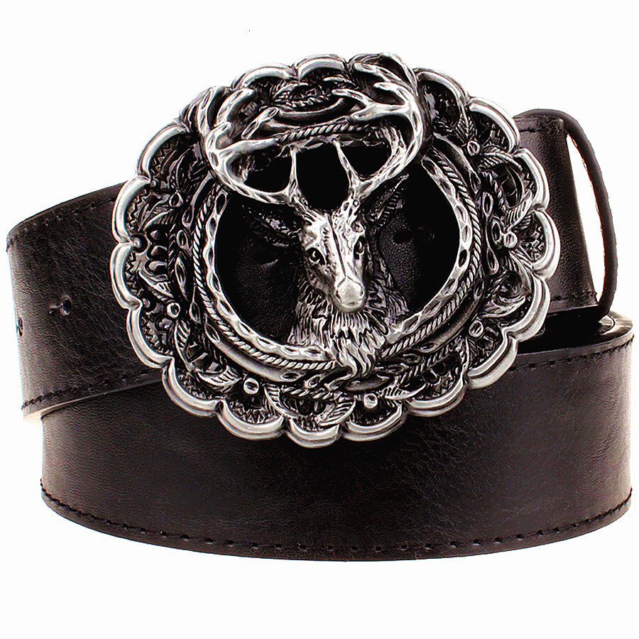 

2021 New Leather Metal Buckle Fashion Reindeer Belts Elk Style Trend Decorative Belt Men Gift Women K7we, Black