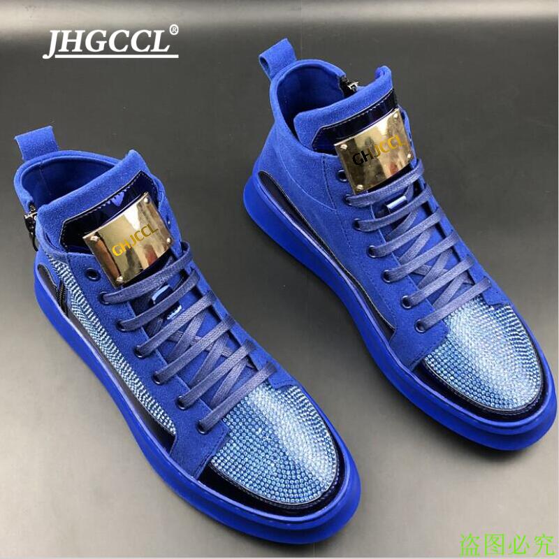 

Gold Leather Mens boots Punk Casual Shoes Hip Hop Male High Tops Zip Ankle Zapatillas Hombre A10, Black