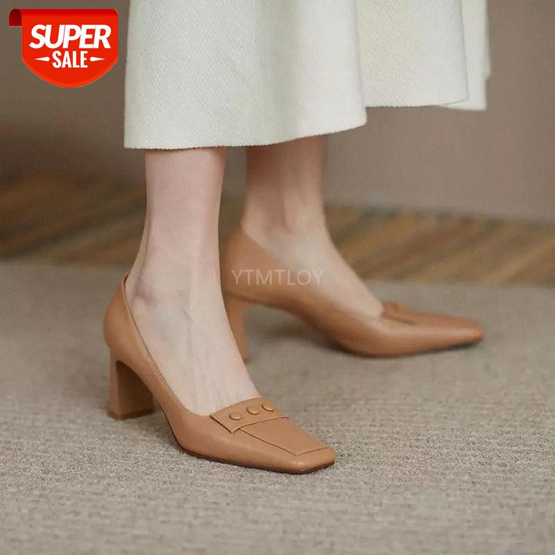 

Shoes Woman Pumps High Heels Designer Spring Genuine Leather Basic Party Square Toe Square Heel Slip-On Zapatos Rojos Mujer #Kw6o