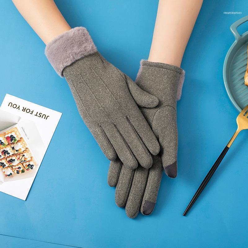 

Autumn And Winter Warm Gloves Women Solid Touch Screen High Quality Fur Five Fingers Cycling1