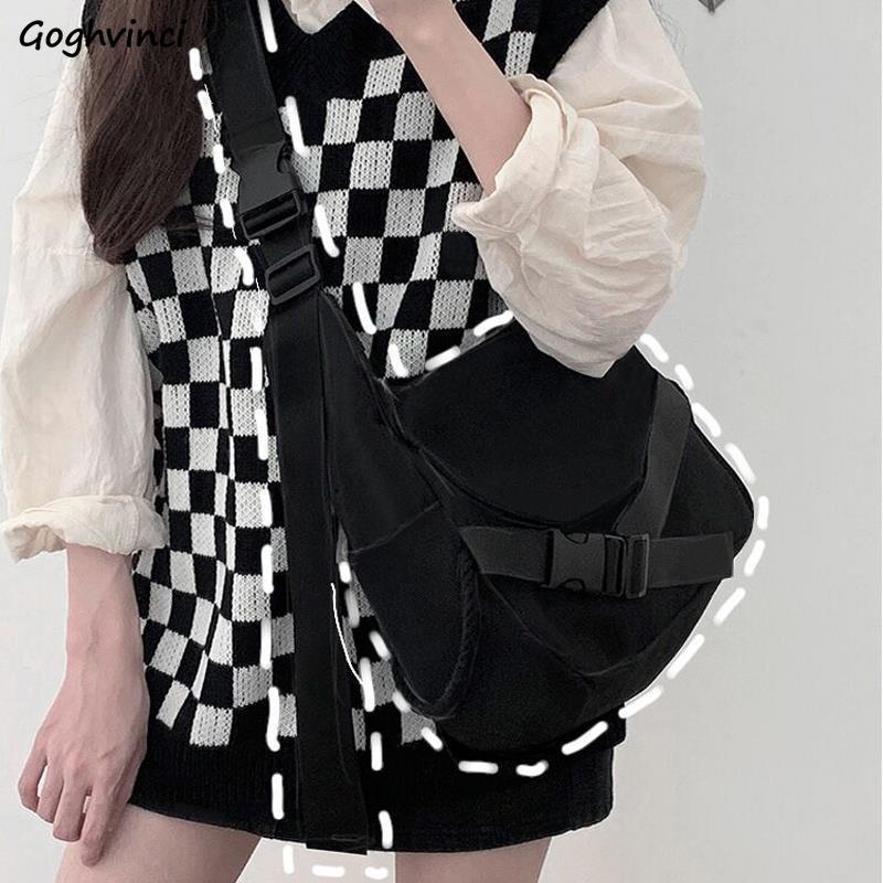 

Shoulder Bags Canvas Soft Unisex Harajuku Students Fashion Street Vintage Cross-body Daily Water-proof All-match Retro Leisure, 667white