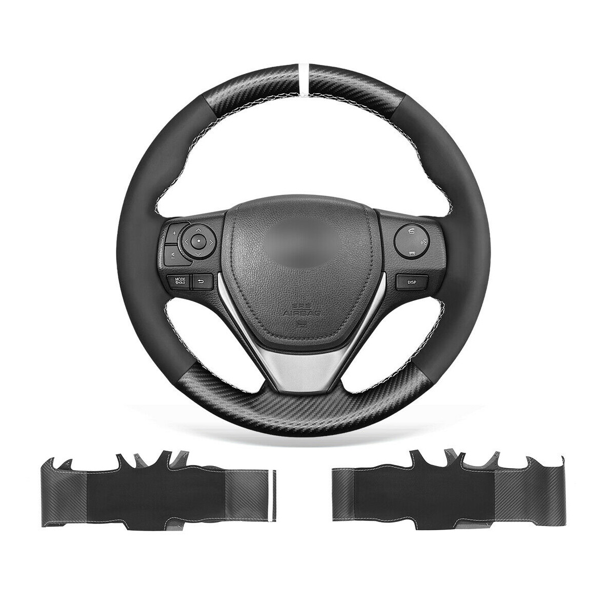 Non-slip Durable Black Suede PU Carbon Fiber Car Steering Wheel Cover Warp for Toyota RAV4 Corolla Auris Isis-image-715103732
