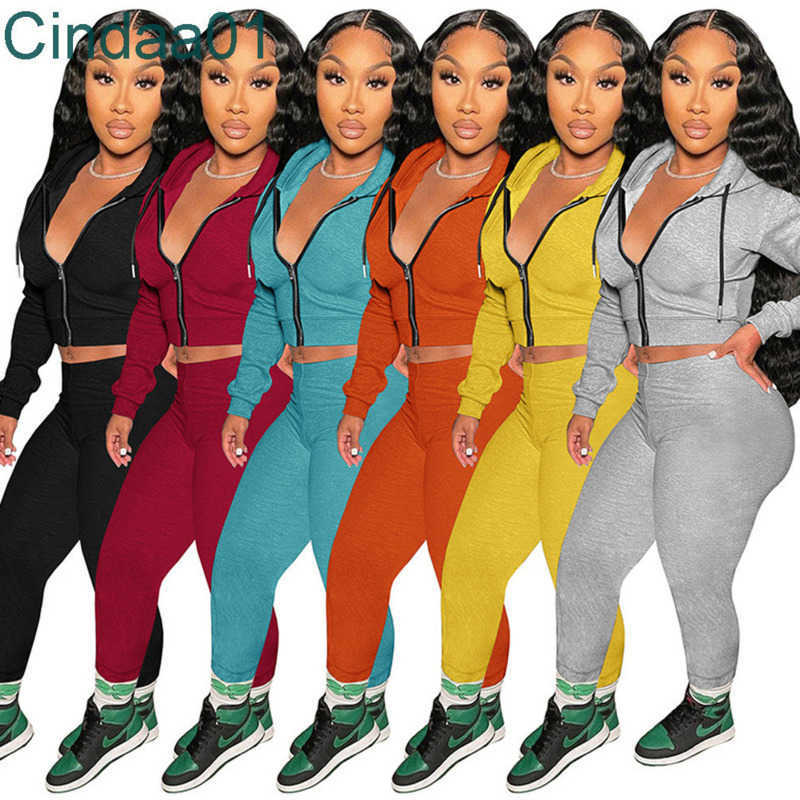 

Women Tracksuits Two Piece Set Designer Long Sleeve Zipper Hoodie Jacket Bodycon Sweatpants Active Solid Colour Female Outfits 6 Colours, Yellow